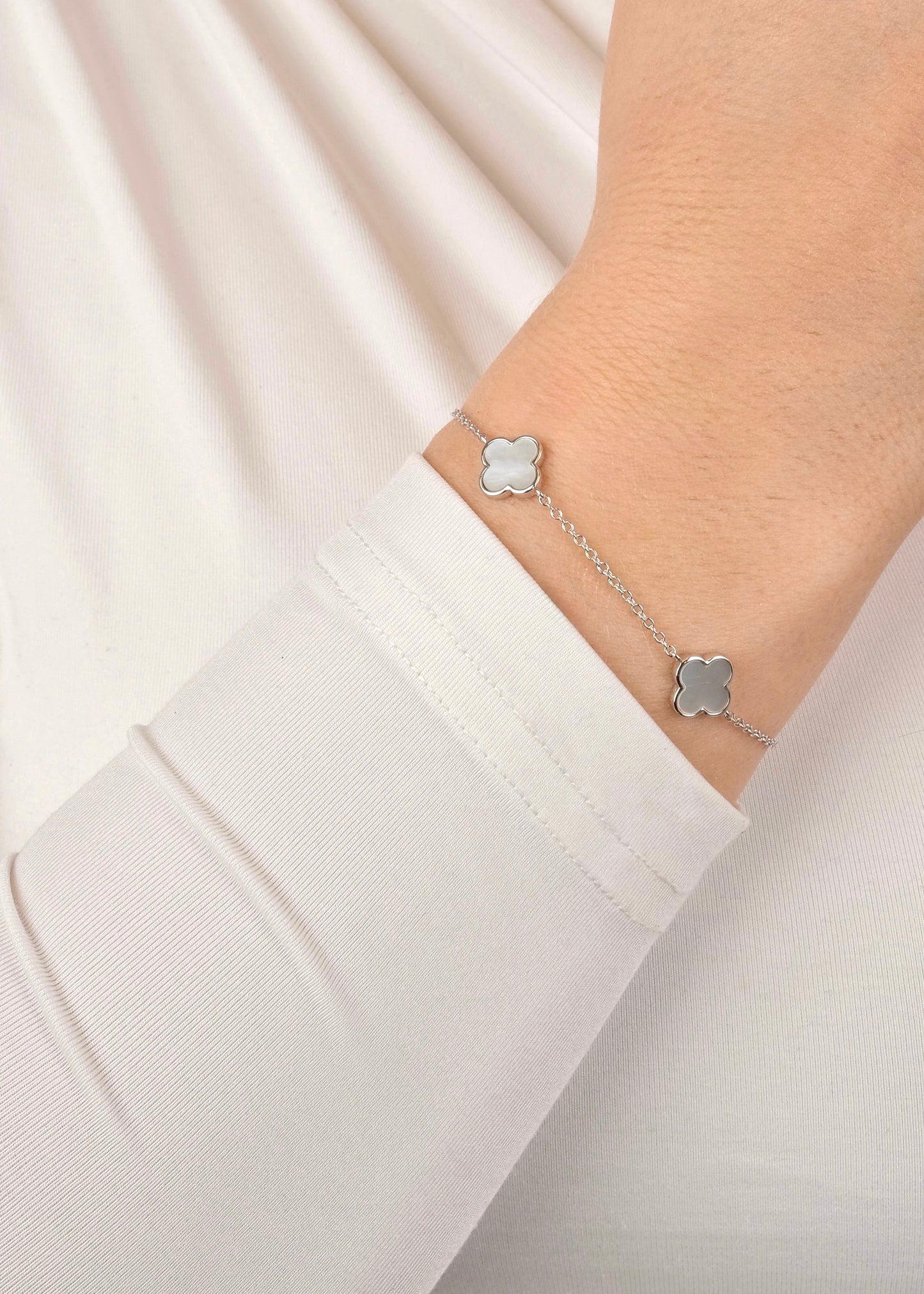 Bracelet Trèfles en Nacre, Argent et Argent Plaqué Or