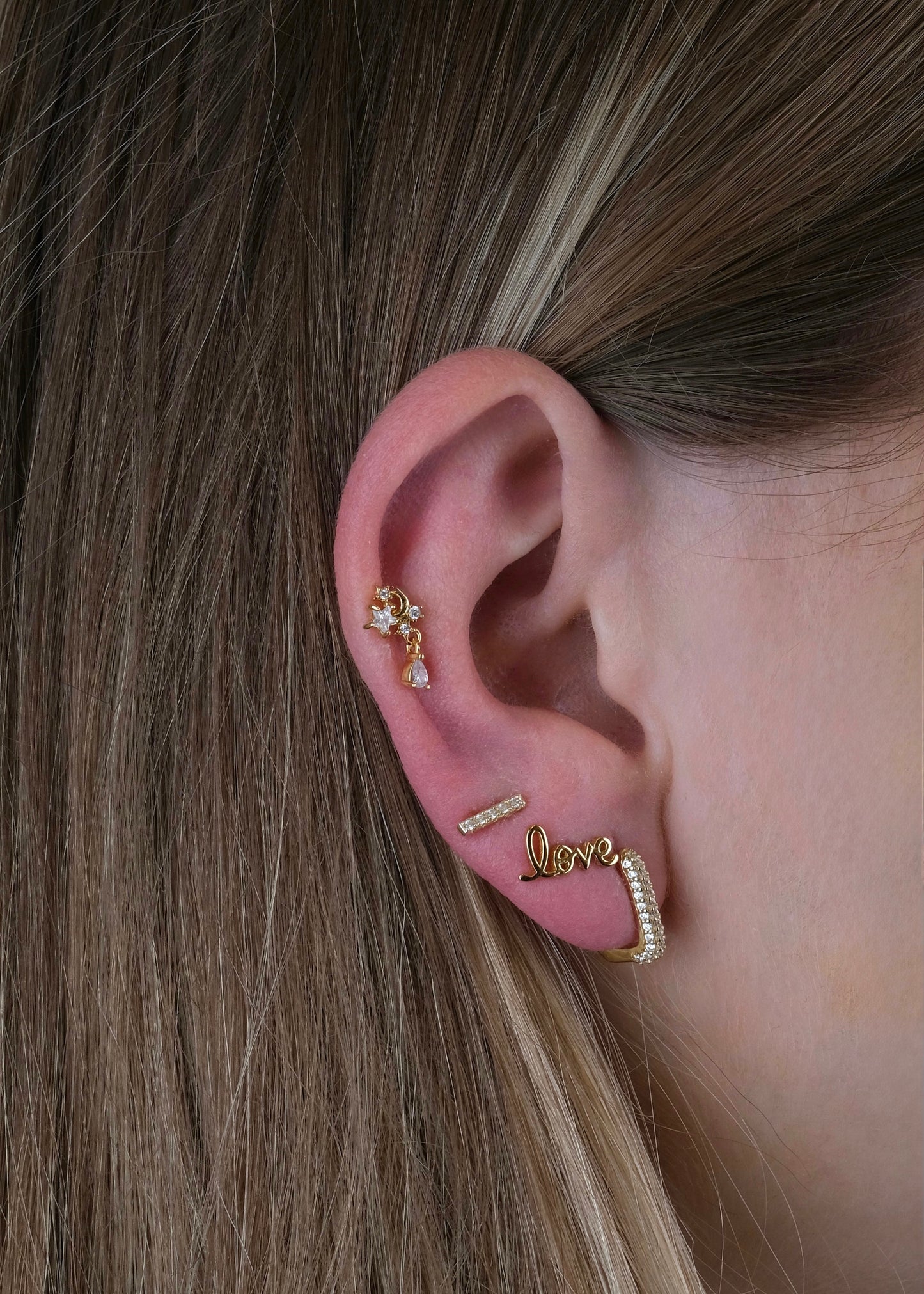 Boucles d'oreilles à clip ornées de zircons étincelants en argent 925 rhodié et argent plaqué or