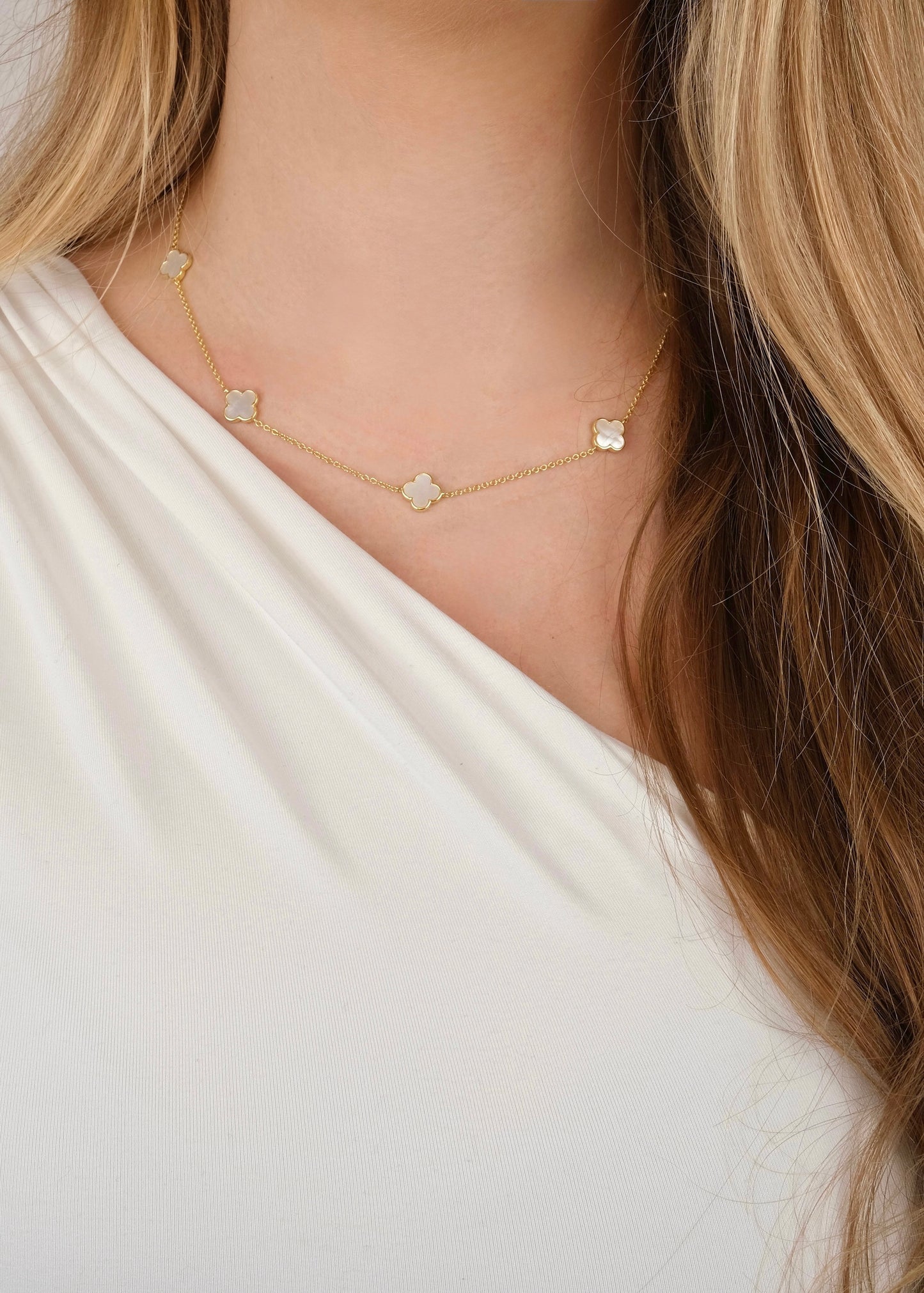 Collier Trèfles en Nacre, Argent et Argent Plaqué Or