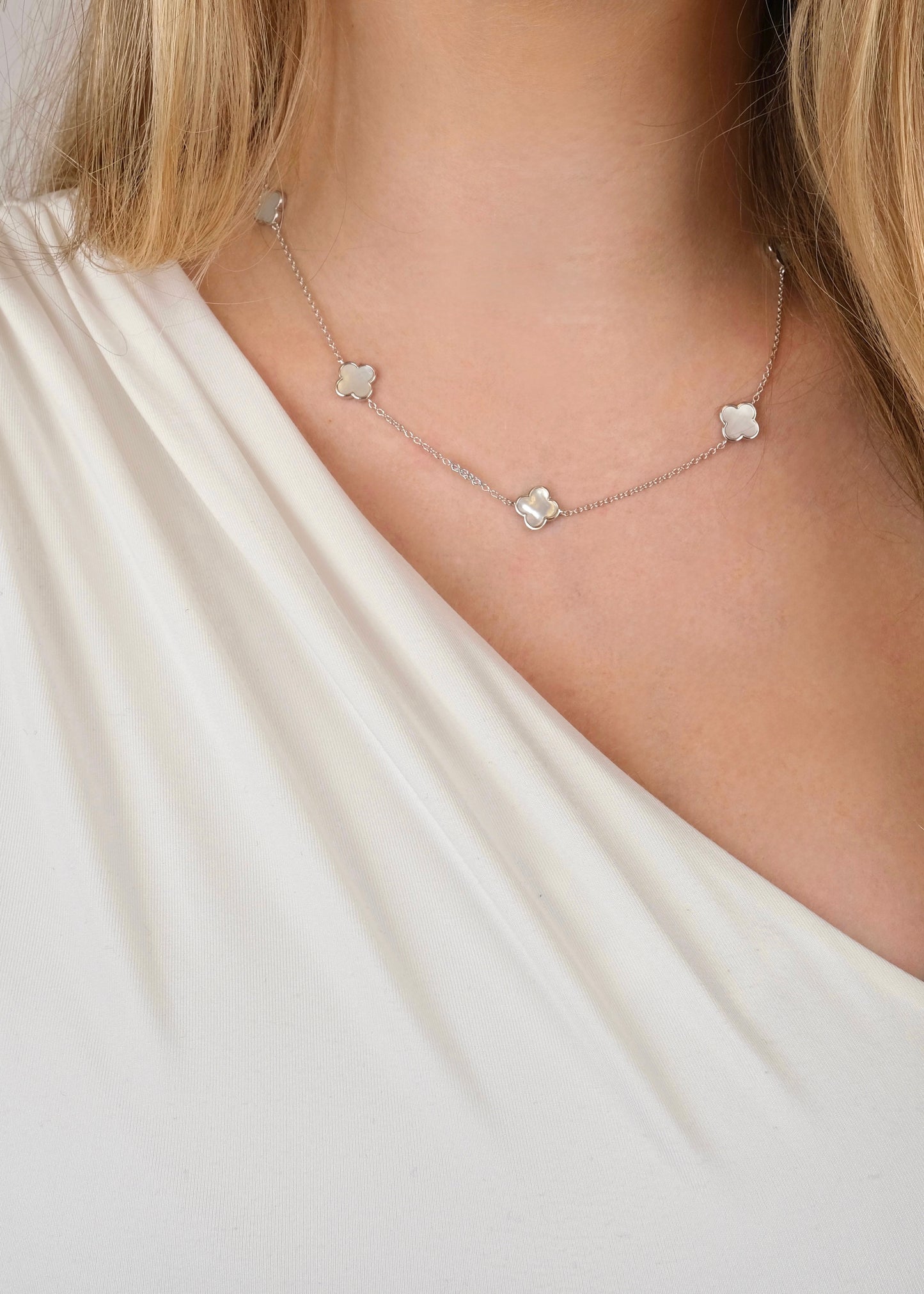 Collier Trèfles en Nacre, Argent et Argent Plaqué Or