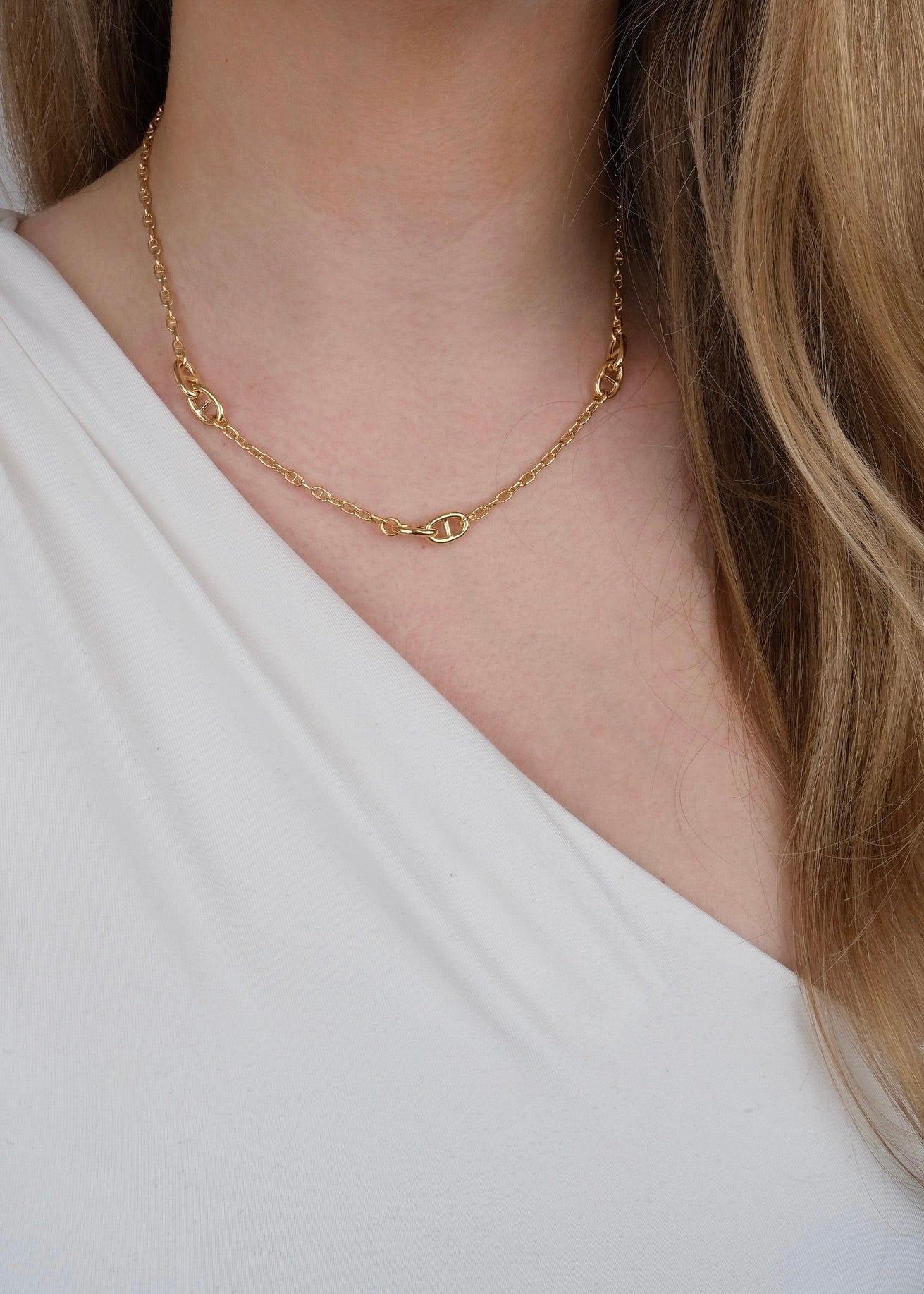 Collier chaîne d'ancre en argent et plaqué or