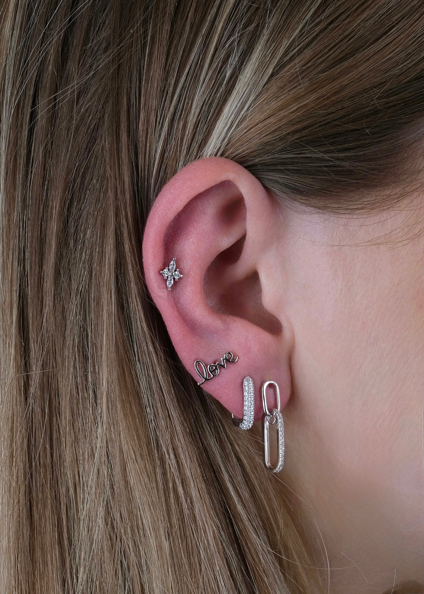Boucles d'oreilles à clip ornées de zircons étincelants en argent 925 rhodié et argent plaqué or