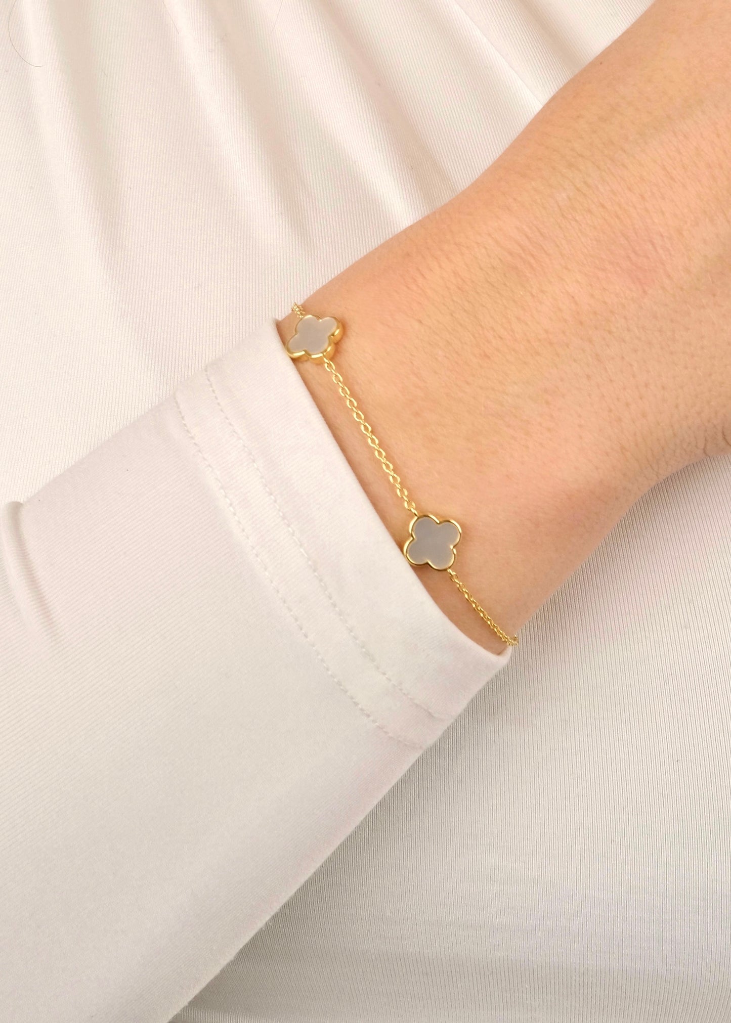 Bracelet Trèfles en Nacre, Argent et Argent Plaqué Or