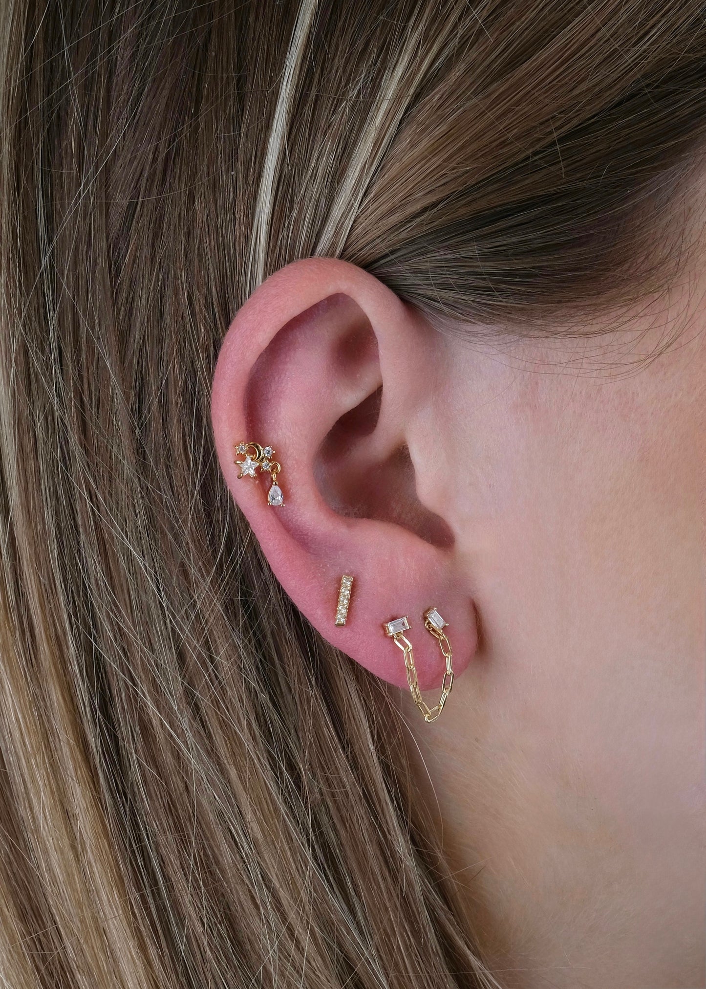 Clou d'oreille trous multiples la pièce en argent et argent plaqué or