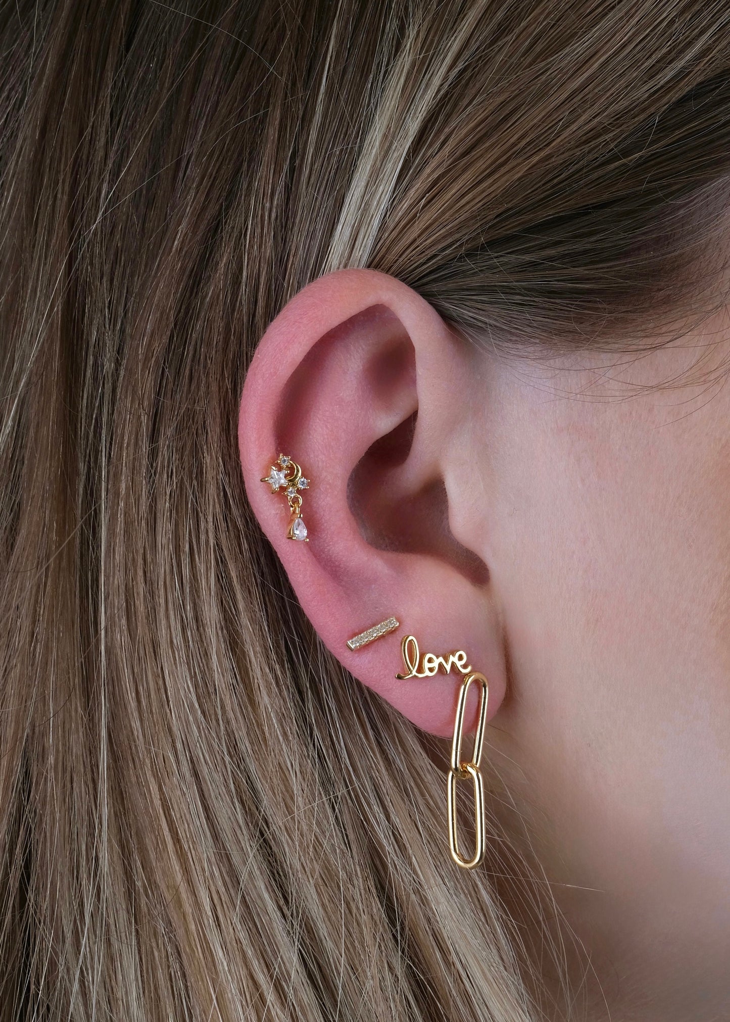 Boucles d'oreilles trombone tube rond en argent plaqué or
