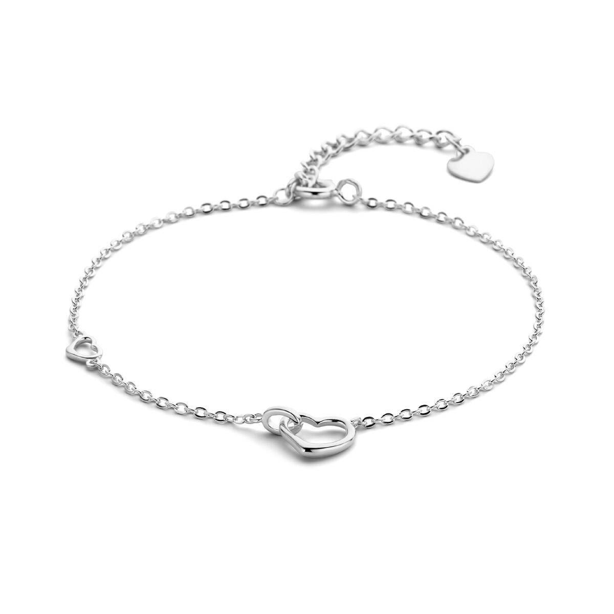 Un bracelet en argent rhodié 925 orné de deux cœurs