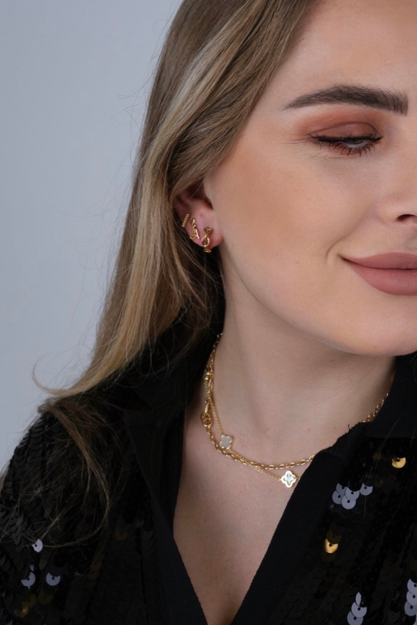 Collier Trèfles en Nacre, Argent et Argent Plaqué Or