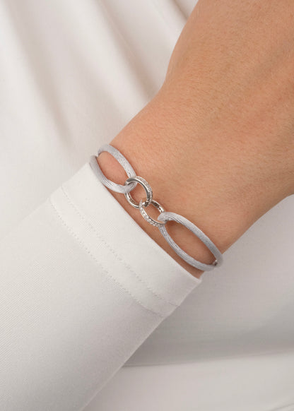 Bracelet sur cordon deux anneaux en argent rhodié