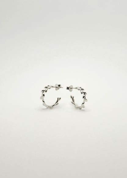 Silver Olive Leaf Half Hoop Earrings