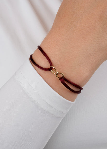 Bracelet sur cordon Cœurs entrelacés en argent rhodié et plaqué or