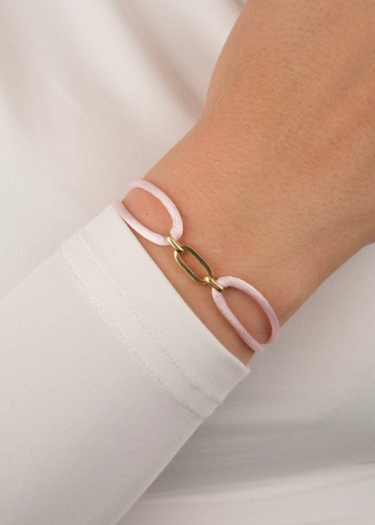 Bracelet sur cordon avec maillons en argent rhodié et plaqué or