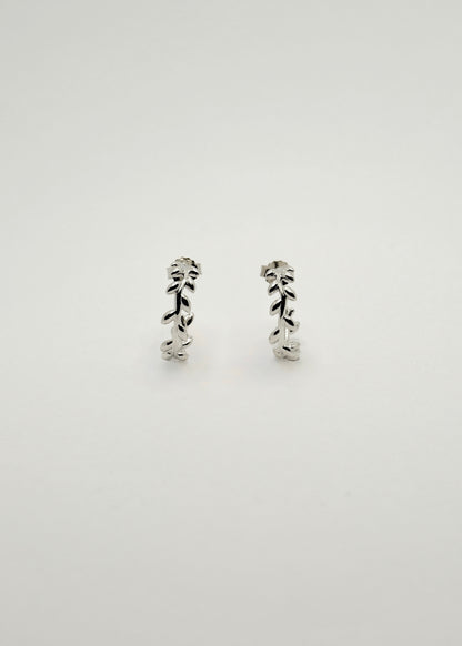 Silver Olive Leaf Half Hoop Earrings