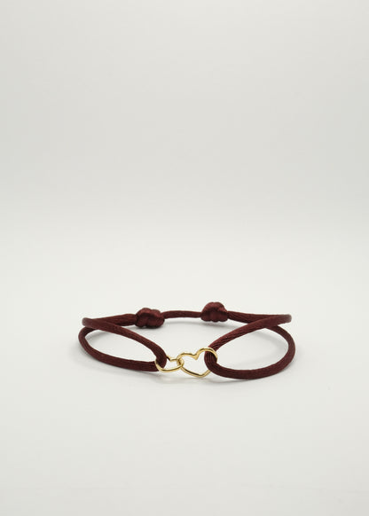 Bracelet sur cordon Cœurs entrelacés en argent rhodié et plaqué or