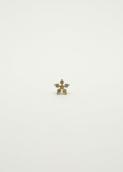 Clou d'oreille en forme de fleur en cuivre et plaqué or