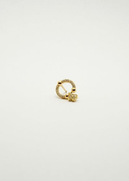 Clou d'oreille en forme de fleur avec anneau en cuivre et plaqué or